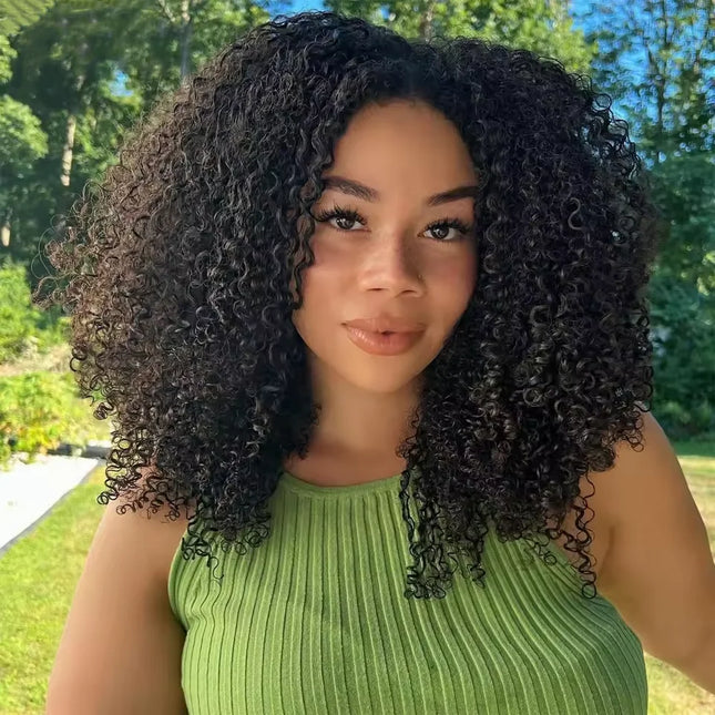3-in-1 Afro Kinky Curly Half Wig – Human Hair, Glueless