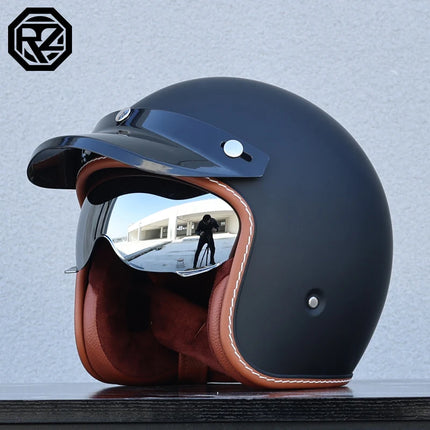 ORZ Retro 3/4 Motorcycle Helmet with Sun Visor, DOT Approved