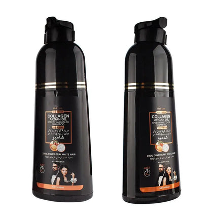 Collagen Argan Oil Black Hair Dye Shampoo 400ml 3-in-1 Nourishing Formula for Gray Hair, Long-Lasting Color for Men Women