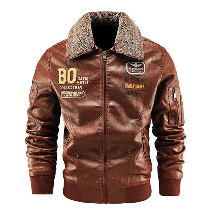 Men’s Detachable-Collar Faux Leather Jacket