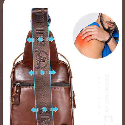 BULLCAPTAIN Men's Genuine Leather Chest Bag Casual Retro 7.9-inch Mobile Phone Bag Multifunctional Anti-Theft Crossbody Bag