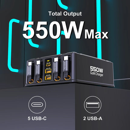 550W 7-in-1 GaN Charging Station with Retractable USB-C Cable