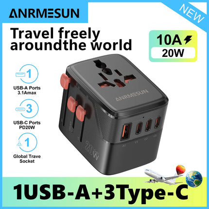 Universal Travel Adapter 45W PD Fast Charger with USB & Type-C Ports