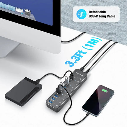 10-Port USB-C Hub with Individual Switches