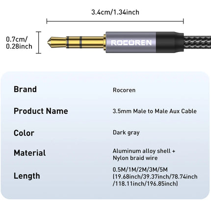 DIBELLAY Rocoren 3.5mm Aux Cable – Male to Male, 5M for Phone, Headphone, Car & Speaker