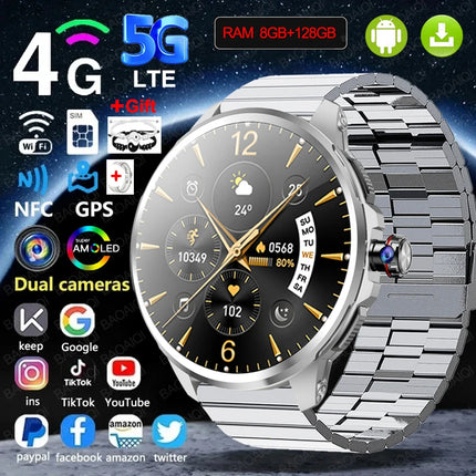 DIBELLAY 5G/4G Smartwatch – 1.95" AMOLED, 8GB+128GB, 900W Camera, GPS, WiFi, Android 9.0, 2100mAh