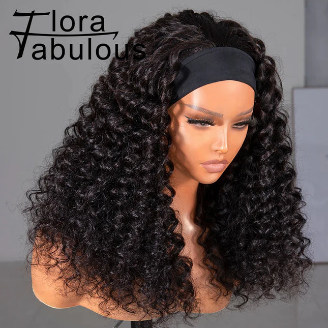 Wigs Brazilian Headband Wig bouclée – 20 pouces, densité 180 %, cheveux Remy