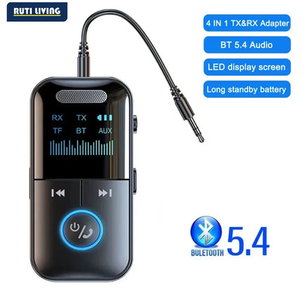 RUTI Bluetooth 5.4 Aux Adapter Audio Receiver Transmitter 3.5mm LED Display for Car/Home Stereo/Wired Headphones/Speaker/TV