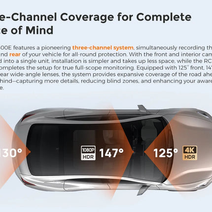 DIBELLAY 70mai T800E 4K 3-Channel Dash Cam – Front/Rear/Interior, Voice Control, 24h Parking, GPS,