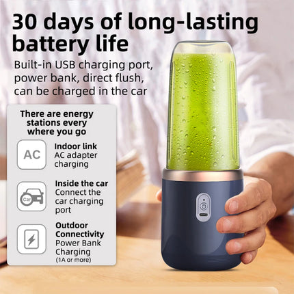6-Blade Portable Juicer – USB Rechargeable Blender with 2 Cups