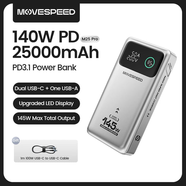 Dibellay MOVESPEED M25Pro 140W 25000mAh PD Fast Charge Power Bank for MacBook & Laptop