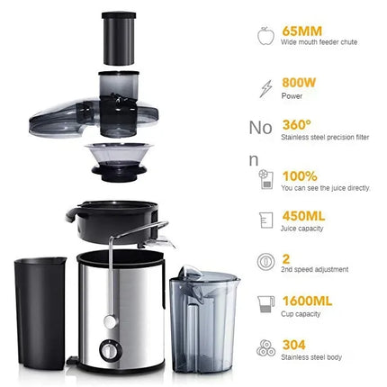 800W Fruit & Vegetable Juicer – Stainless Steel, Powerful & Easy Cleaning