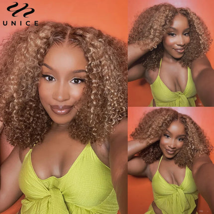 Perruque UNice Curly – Blond mèches, lace closure 6x4.75, glueless