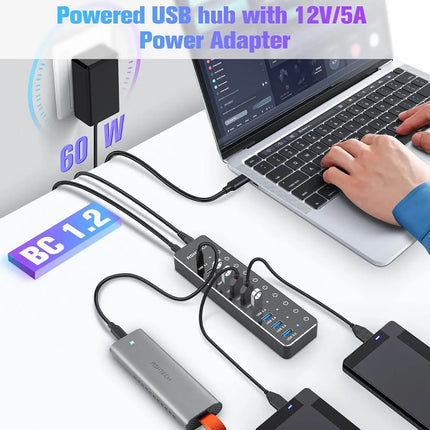 10-Port USB-C Hub with Individual Switches