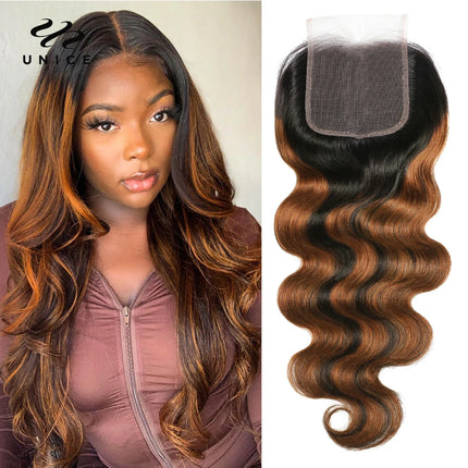UNice Brazilian Body Wave Hair Bundles with Closure – Honey Blonde Highlights”