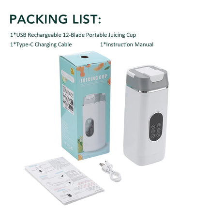6-Blade Portable Juicer – USB Rechargeable Blender with 2 Cups