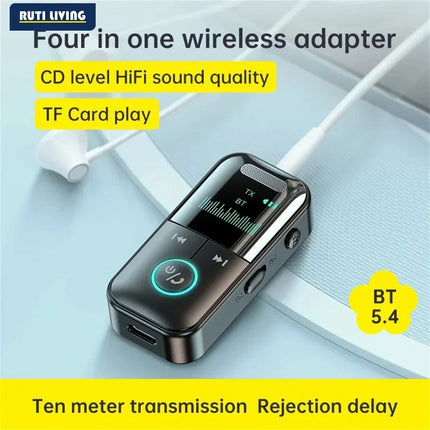 RUTI Bluetooth 5.4 Aux Adapter Audio Receiver Transmitter 3.5mm LED Display for Car/Home Stereo/Wired Headphones/Speaker/TV