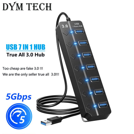 USB 3.0 Hub 7 Ports 5Gbps with Power Switch