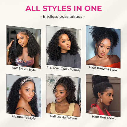 Kinky Curly Flip Over Wig – Human Hair, Glueless 3-in-1