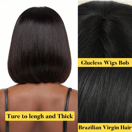 Perruque Bob courte lisse avec frange – Cheveux humains 180 %