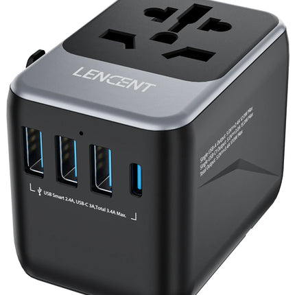 LENCENT Universal Travel Adapter with USB-C PD Fast Charging