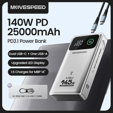 Dibellay MOVESPEED M25Pro 140W 25000mAh PD Fast Charge Power Bank for MacBook & Laptop