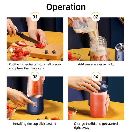 6-Blade Portable Juicer – USB Rechargeable Blender with 2 Cups