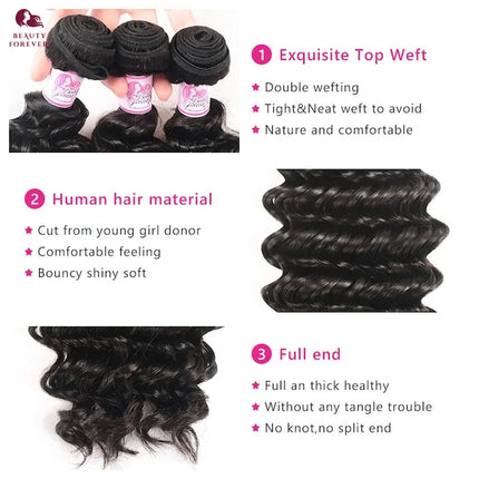 Brazilian Deep Curly Human Hair – 3 Bundles, Unprocessed 12A