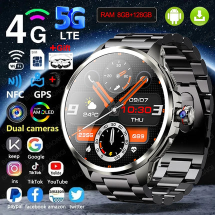 DIBELLAY 5G/4G Smartwatch – 1.95" AMOLED, 8GB+128GB, 900W Camera, GPS, WiFi, Android 9.0, 2100mAh