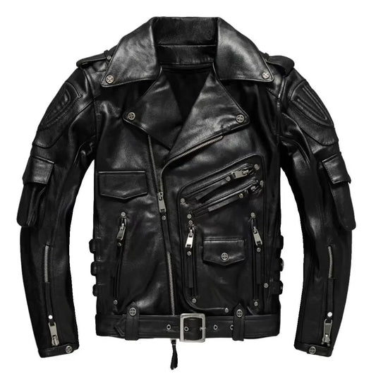 Copersian Men's Natural Leather Motorcycle Jacket
