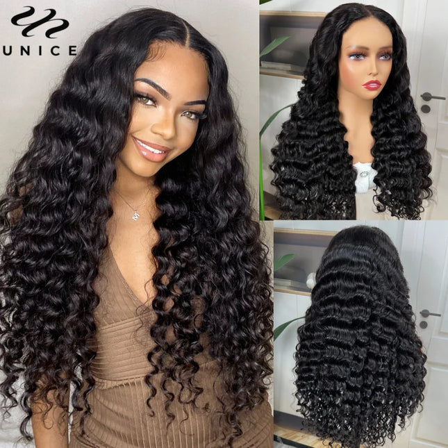 200% 250% Deep Wave 5x5 HD Lace Wig Human Hair Pre Plucked Full Human Hair Lace Wigs Match All Skin Tones