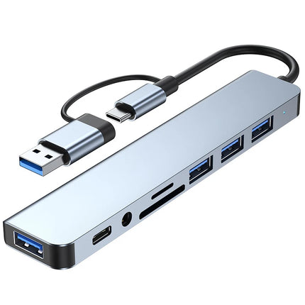 Hub USB 8-en-2 Type-C avec audio et micro SD