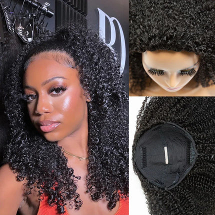 3-in-1 Afro Kinky Curly Half Wig – Human Hair, Glueless
