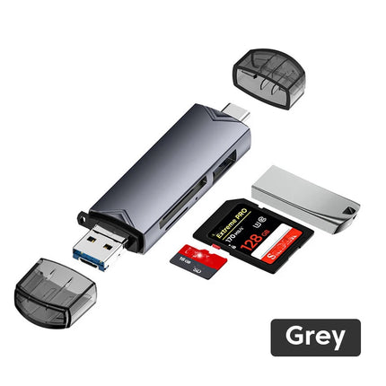 6-in-1 USB 3.0 Card Reader – Type-C & Micro USB OTG