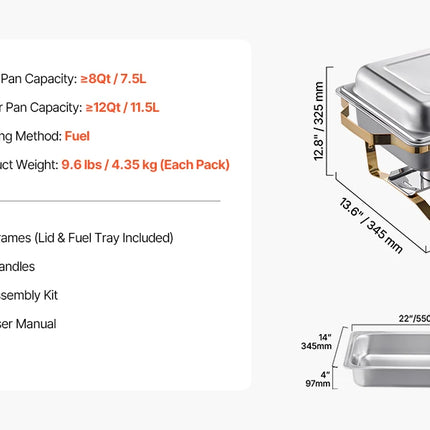 8 Qt Stainless Steel Chafing Dish Set 4 Pack