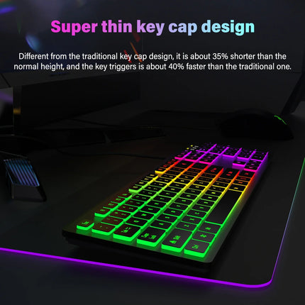 RGB Backlit Gaming Keyboard – Wired USB, Silent Keys