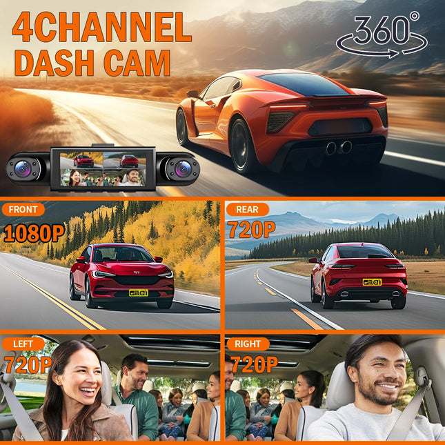 360° 4CH Car Dash Cam 24/7 Parking Monitor