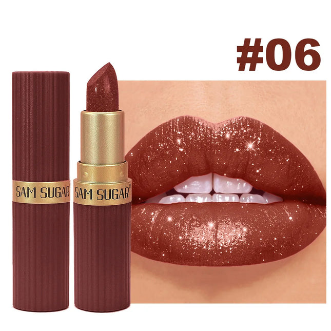 Pearlescent Pink Glitter Velvet Lipstick – Waterproof & Long Lasting