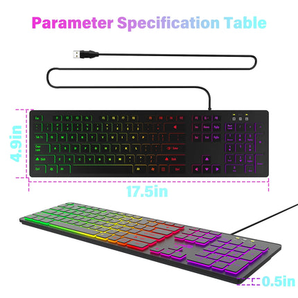 RGB Backlit Gaming Keyboard – Wired USB, Silent Keys