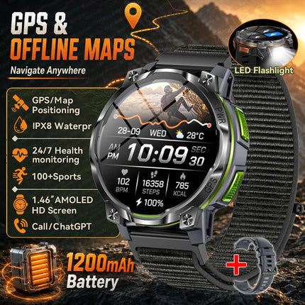 GPS Sports Smart Watch with Flashlight
