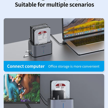 GODO USB 3.0 Dual Bay HDD Docking Station for SATA SSD & HDD