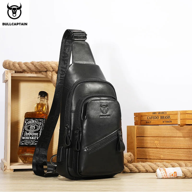 Men's Leather Chest Bag Large Capacity