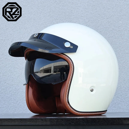 ORZ Retro 3/4 Motorcycle Helmet with Sun Visor, DOT Approved