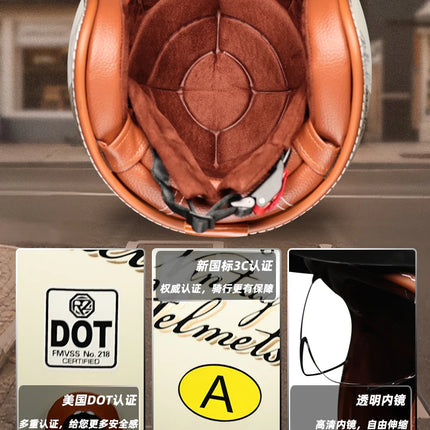 ORZ Retro 3/4 Motorcycle Helmet with Sun Visor, DOT Approved