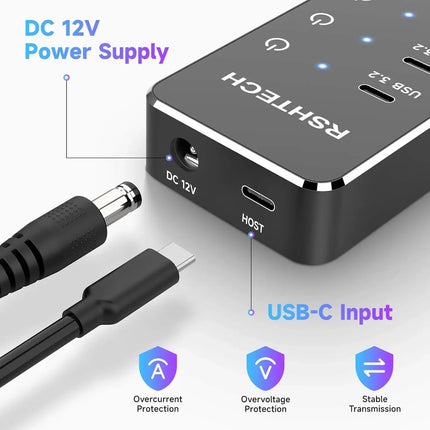 10-Port USB-C Hub with Individual Switches