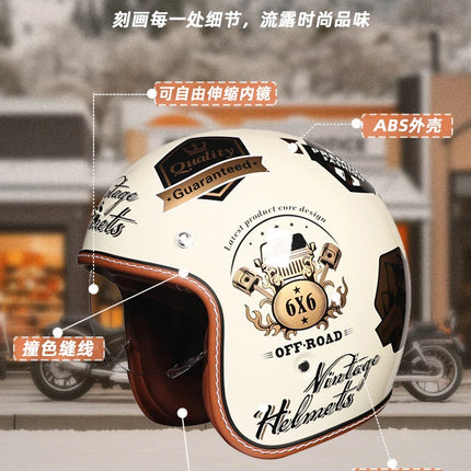 ORZ Retro 3/4 Motorcycle Helmet with Sun Visor, DOT Approved