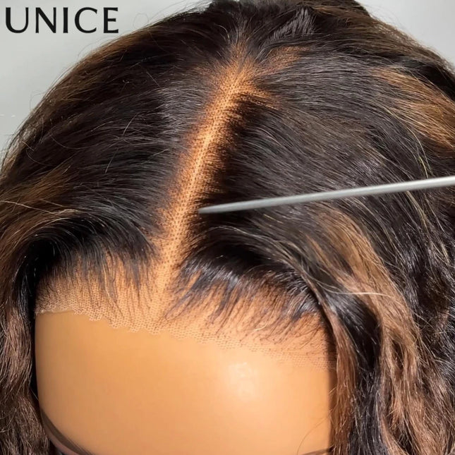 UNice Water Wave Wig – Golden Brown Highlights, 7x5 Lace, Pre-Cut & Glueless