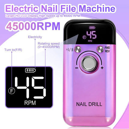 45,000 RPM Rechargeable Electric Nail Drill – Professional Portable Manicure Tool
