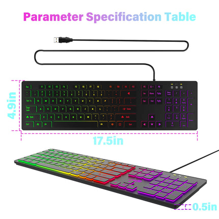 RGB Backlit Gaming Keyboard – Wired USB, Silent Keys