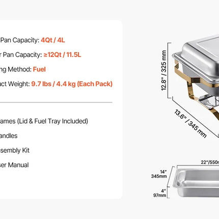 8 Qt Stainless Steel Chafing Dish Set 4 Pack